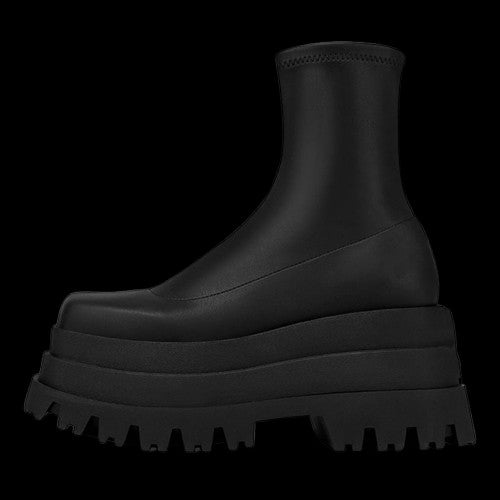 Bloodmourn Muffin Platforms – Patent Gothic Square-Toe Low Tube Boots