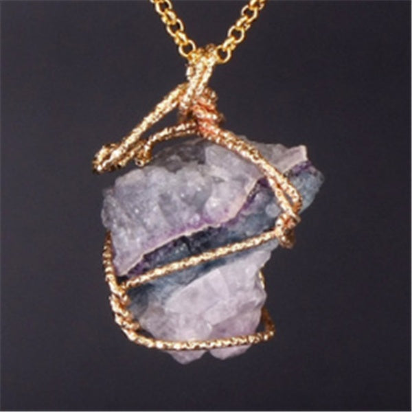 Coven Stone Necklace – Hand-Wrapped Raw Crystal Talisman Pendant