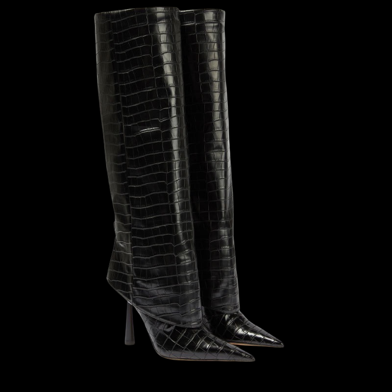 Obsidian Totem Stiletto Boots – High Gothic Pointed Tower Heel