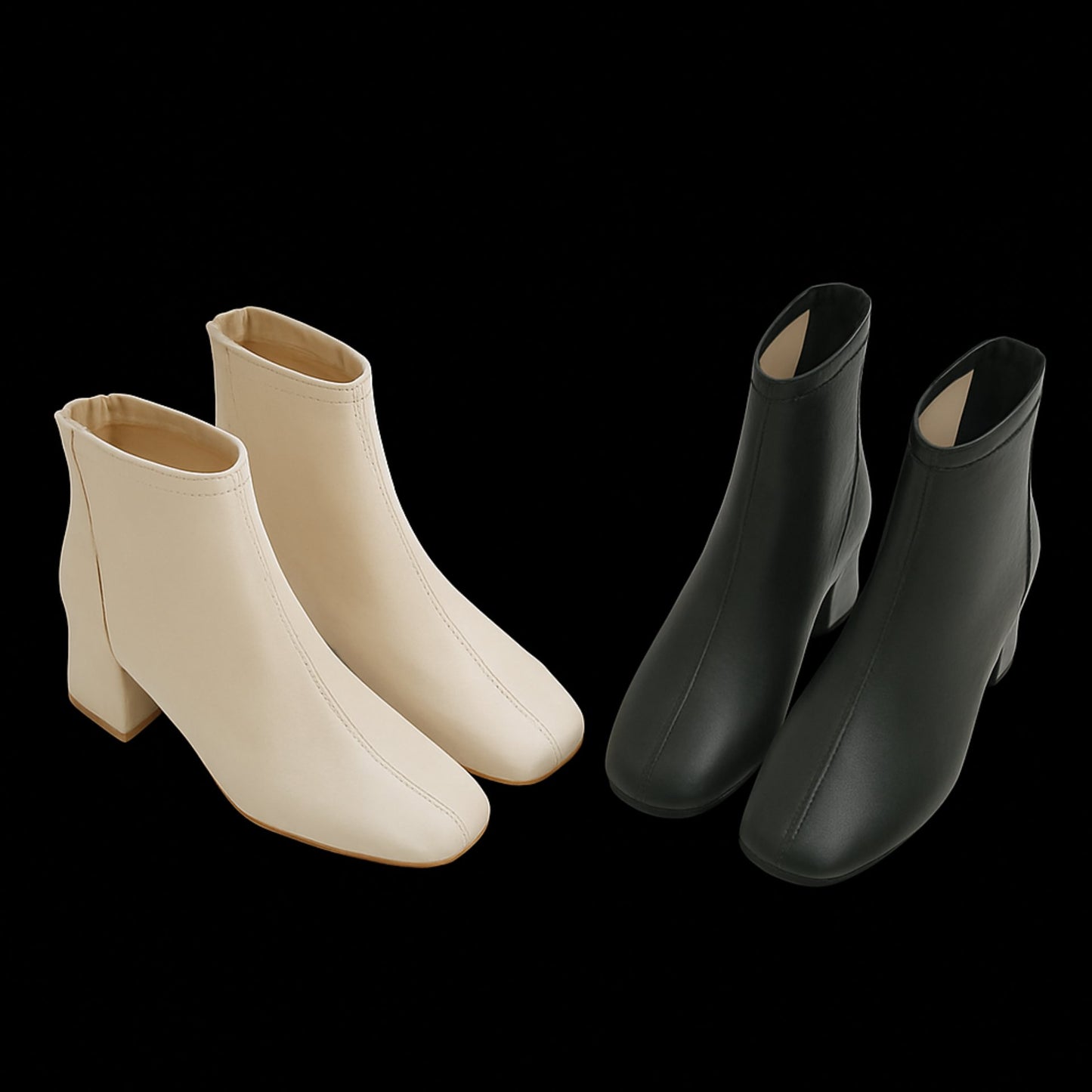 Moonlit Chapel Boots – Minimalist Gothic Mid-Heel Ankle Silhouette