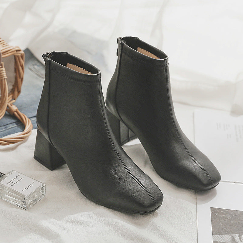 Moonlit Chapel Boots – Minimalist Gothic Mid-Heel Ankle Silhouette