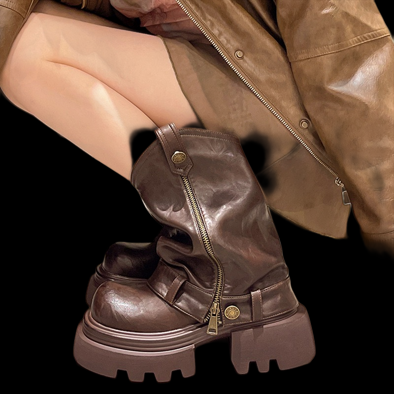 Ashen Monarch Boots – Mid-Calf Platform Gothic Square Heel