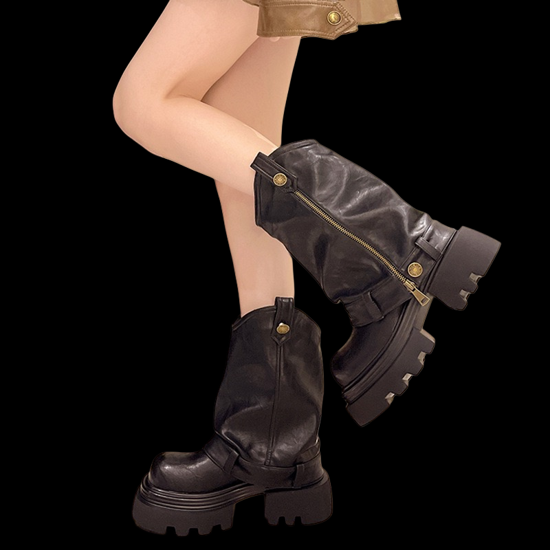 Ashen Monarch Boots – Mid-Calf Platform Gothic Square Heel