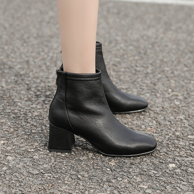 Moonlit Chapel Boots – Minimalist Gothic Mid-Heel Ankle Silhouette