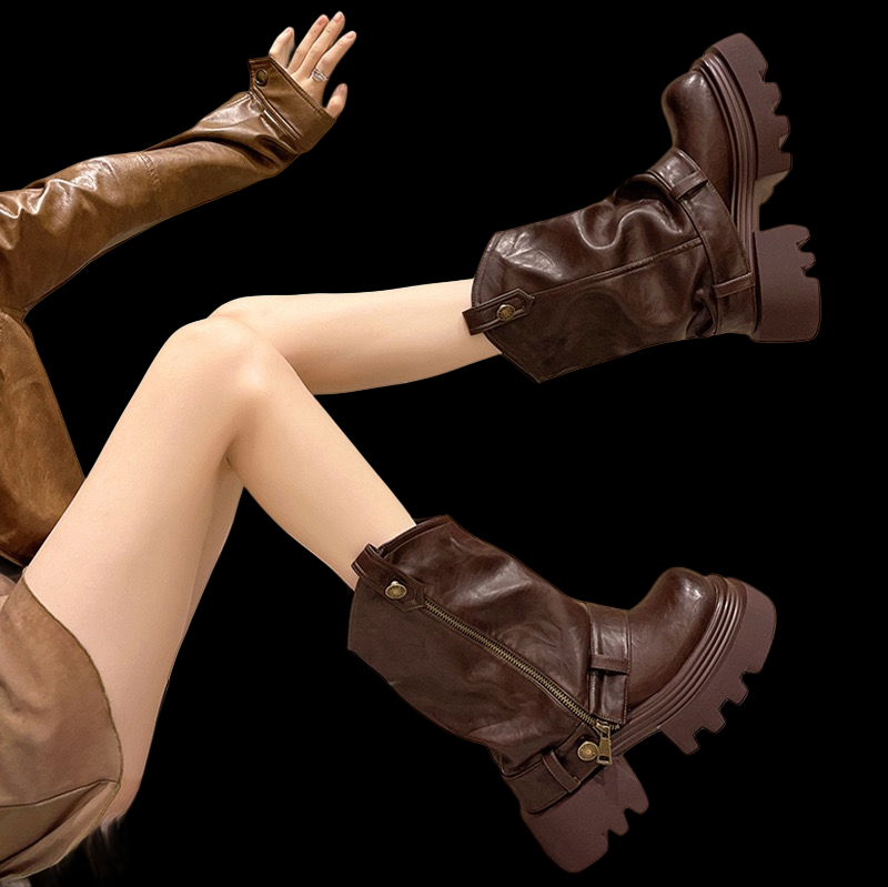 Ashen Monarch Boots – Mid-Calf Platform Gothic Square Heel