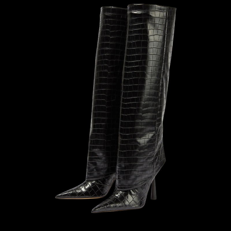 Obsidian Totem Stiletto Boots – High Gothic Pointed Tower Heel