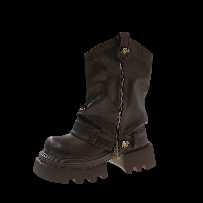 Ashen Monarch Boots – Mid-Calf Platform Gothic Square Heel