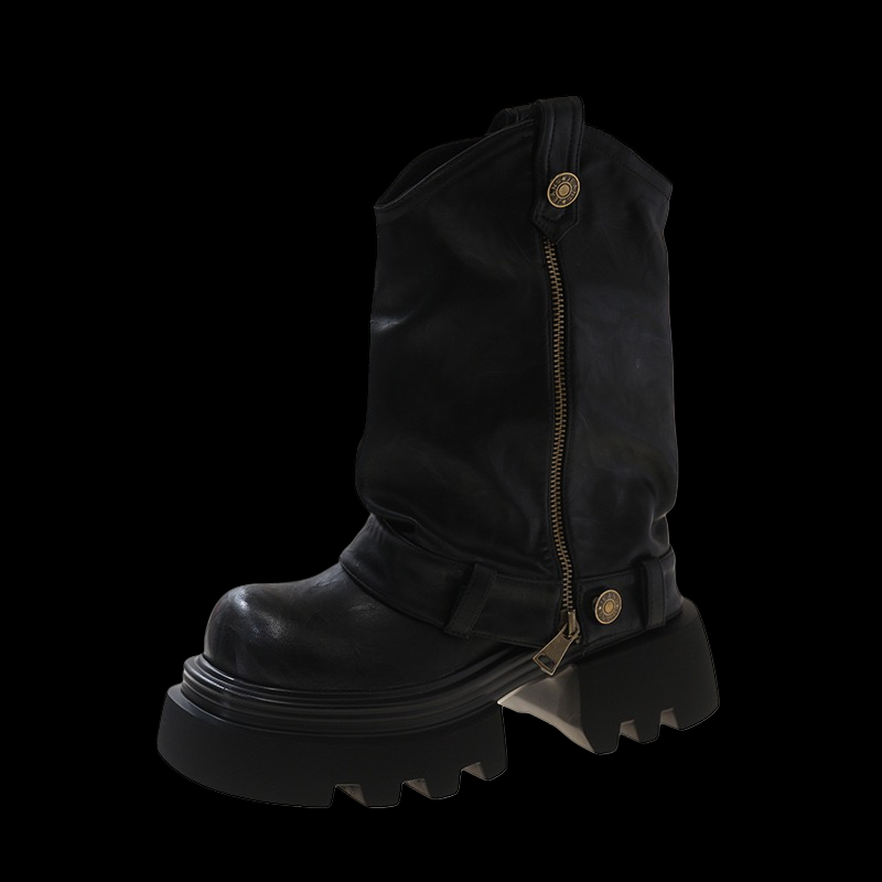 Ashen Monarch Boots – Mid-Calf Platform Gothic Square Heel