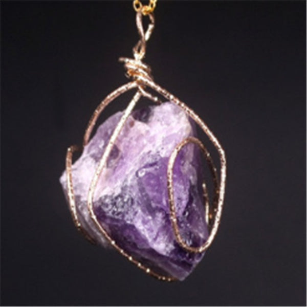 Coven Stone Necklace – Hand-Wrapped Raw Crystal Talisman Pendant