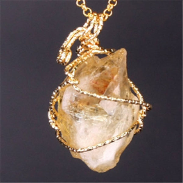 Coven Stone Necklace – Hand-Wrapped Raw Crystal Talisman Pendant