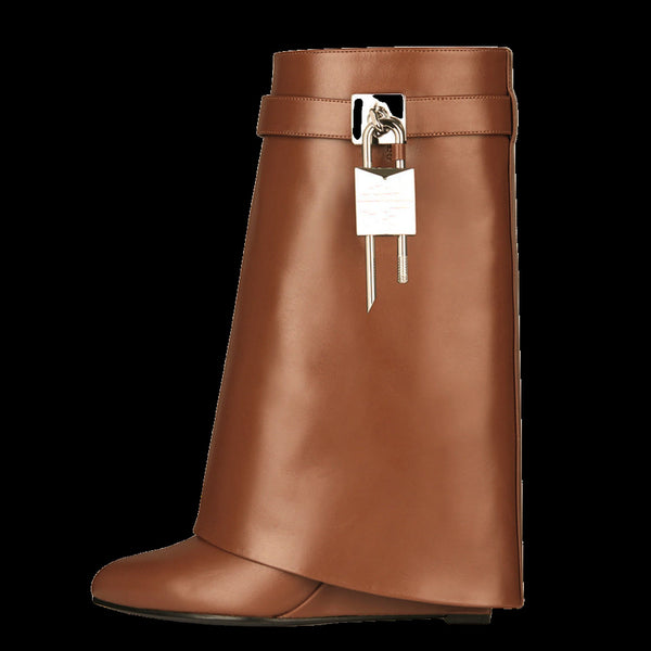 Ironveil Warden Boots – Wide Tube Gothic Wedge Slip-On