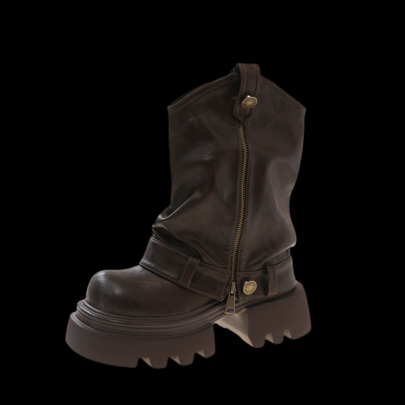 Ashen Monarch Boots – Mid-Calf Platform Gothic Square Heel