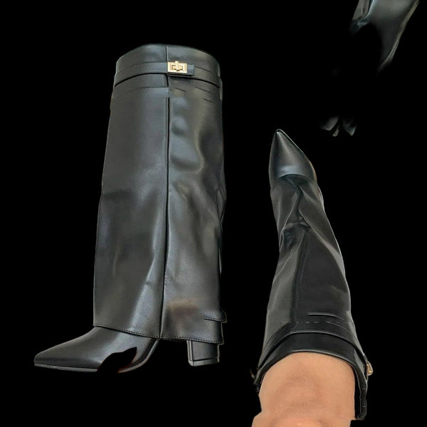 Nightbane Sovereign Boots – Mid-Calf Gothic Chunky Heel