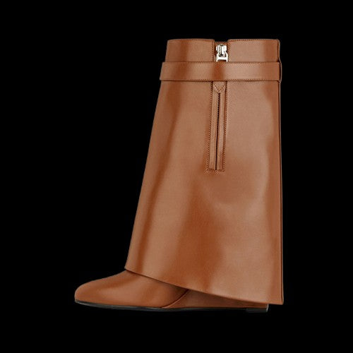 Ironveil Warden Boots – Wide Tube Gothic Wedge Slip-On