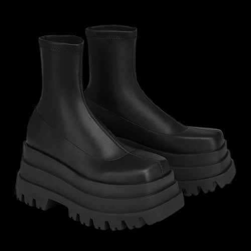 Bloodmourn Muffin Platforms – Patent Gothic Square-Toe Low Tube Boots