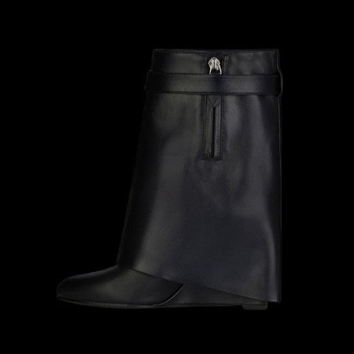 Ironveil Warden Boots – Wide Tube Gothic Wedge Slip-On