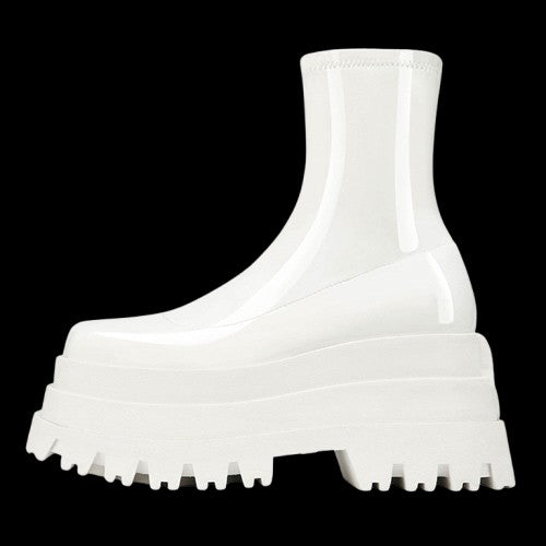 Bloodmourn Muffin Platforms – Patent Gothic Square-Toe Low Tube Boots